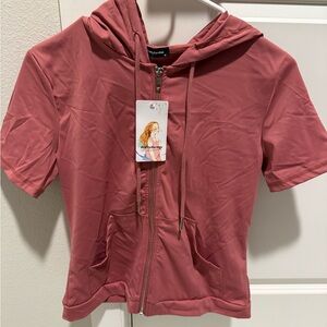 PrettyGarden Pink Short Sleeve Zip-Up Hoodie Size M new with tags